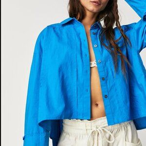 NWT We The Free Remade Poplin Button Up Shirt Blue Sz S